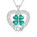 wholesale 925 Sterling Silver Celtic Knot Green Clovers Pendant Necklace Luck Charm Jewelry for Women Girls Gifts-0-0