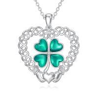 wholesale 925 Sterling Silver Celtic Knot Green Clovers Pendant Necklace Luck Charm Jewelry for Women Girls Gifts-Claddagh Clover