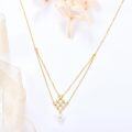 wholesale Gold 925 Sterling Silver Freshwater Pearl Honeycomb Pendant Double-Layered Necklace for Women Gifts-0-1
