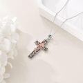 wholesale 925 Sterling Silver & 18K Rose Gold Plated Women's Cross Necklace w/Rose Flower Pendant-0-3