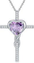 wholesale TOUPOP Alexandrite Cross Necklace For Women Sterling Silver June Birthstone Cross Pendant Necklace Heart Cross Christian Jewelry Birthday Christmas Gifts For Women Her -0-0