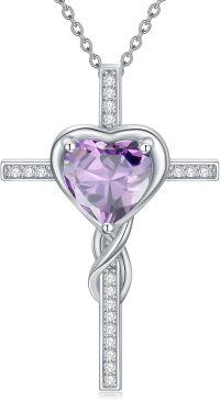 wholesale TOUPOP Alexandrite Cross Necklace For Women Sterling Silver June Birthstone Cross Pendant Necklace Heart Cross Christian Jewelry Birthday Christmas Gifts For Women Her -undefined