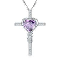 TOUPOP Sterling Silver Alexandrite Cross Pendant Necklace-undefined