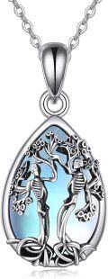 wholesale 925 Sterling Silver Blue Abalone Shell Celtic Knot Tree of Life Skeletons Pendant Necklace-0-0