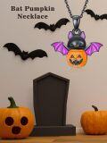 wholesale 925 Sterling Silver Black Purple Orange Halloween Bat Pumpkin Pendant Necklace for Women Gifts-0-5