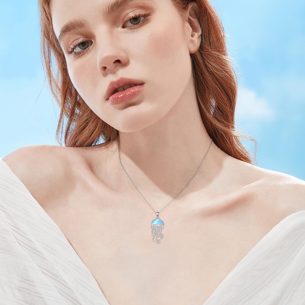 Sterling Silver Larimar Jellyfish Necklace for Women Ocean Jewelry Gift-0-2