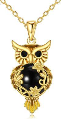 wholesale 925 Sterling Silver Black Onyx Filigree Owl Pendant Necklace for Women-Black onyx owl necklace