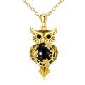 wholesale 925 Sterling Silver Black Onyx Filigree Owl Pendant Necklace for Women-0-0