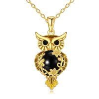 wholesale 925 Sterling Silver Black Onyx Filigree Owl Pendant Necklace for Women-Black onyx owl necklace