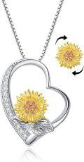 wholesale 925 Sterling Silver Sunflower Heart Pendant Necklace for Women Gifts-0-0