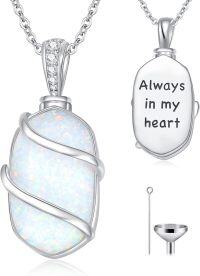 wholesale Sterling Silver Gemstone Urn Necklace for Ashes Memorial Jewelry-Opal