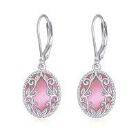 wholesale 925 Sterling Silver Celtic Teardrop Filigree Earrings Jewelry Gifts for Women-Pink Oval Earrings