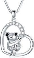 wholesale 925 Sterling Silver Koala Bear in Heart Shape Pendant Necklace for Women-0-0