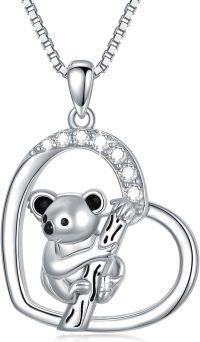 wholesale 925 Sterling Silver Koala Bear in Heart Shape Pendant Necklace for Women-Koala