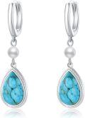 wholesale 925 Sterling Silver Teardrop Turquoise Drop Pearl Leverback Earrings-0-0