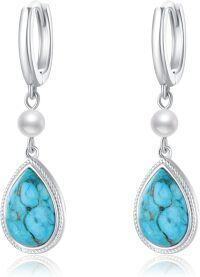 wholesale 925 Sterling Silver Teardrop Turquoise Drop Pearl Leverback Earrings-Drop