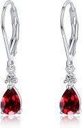 wholesale 925 Sterling Silver Red Garnet Dangle Drop Leverback Earrings for Women-0-0