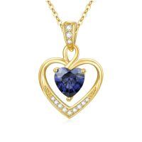 wholesale 14K Gold Heart Necklace with Real Birthstones - Garnet, Amethyst, Aquamarine, Diamond, Emerald, Alexandrite, Ruby, Peridot, Sapphire, Rose Quartz, Citrine, Blue Topaz - Personalized Jewelry Gift for Women-09 - Sep - Sapphire