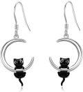 wholesale 925 Sterling Silver Black Cat Moon Drop Earrings for Women-0-0