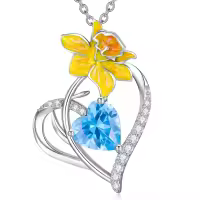 wholesale 925 Sterling Silver Birthstone Flower Necklace for Women-03-Mar-Daffodil