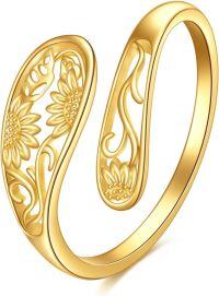wholesale 14K Gold Adjustable Spoon Ring Open Jewelry Gift for Women-Sunflower
