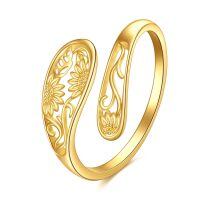 wholesale 14k Gold Dragonfly Floral Openwork Adjustable Ring For Women-Sunflower