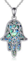 wholesale 925 Sterling Silver Abalone Shell Hamsa Hand Pendant Necklaces for Women Gifts-0-0
