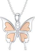 wholesale 925 Sterling Silver Heart-Shaped Butterfly Pendant with Cubic Zirconia Chain Necklaces Gifts for Mother/Wife/Girlfriend/Daughter/Sister/Friend-0-0