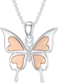 wholesale 925 Sterling Silver Heart-Shaped Butterfly Pendant with Cubic Zirconia Chain Necklaces Gifts for Mother/Wife/Girlfriend/Daughter/Sister/Friend-Type 5