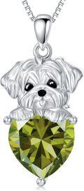 wholesale 925 Sterling Silver & Peridot Dog Heart Birthstone Necklace - August Birthstone Gift for Women, 18+2 Chain, 0.94 Pendant-0-0