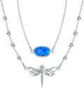 wholesale 925 Sterling Silver Blue Opal & Dragonfly Pendant Necklace for Women Gifts-0-0