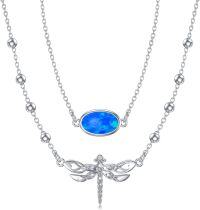 wholesale 925 Sterling Silver Blue Opal & Dragonfly Pendant Necklace for Women Gifts-6