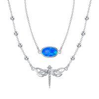 wholesale 925 Sterling Silver Blue Opal & Dragonfly Pendant Necklace for Women Gifts-6