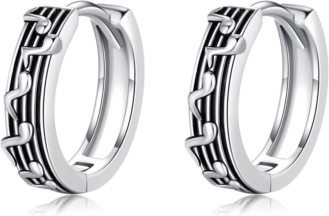 wholesale 925 Sterling Silver Music Note Huggie Hoop Earrings for Women and Girls-0-0