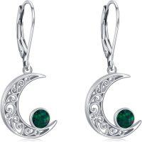 wholesale 925 Sterling Silver Green Moss Agate Crescent Moon Drop Earrings for Women - Hypoallergenic  Set-Malachite