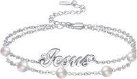 wholesale 925 Sterling Silver Metal Freshwater Pearl Jesus Cross Charm Bracelet for Women Religious Gifts-Jesus