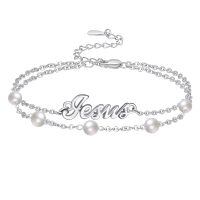wholesale 925 Sterling Silver Metal Freshwater Pearl Jesus Cross Charm Bracelet for Women Religious Gifts-Jesus