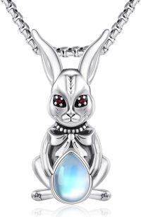 wholesale 925 Sterling Silver Rabbit Moonstone Pendant Necklace for Women Men Punk Gothic Hip Hop Rock s-23-Moonstone Bunny