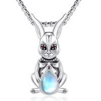 wholesale 925 Sterling Silver Rabbit Pendant Necklace Wholesale With Rainbow Moonstone Eyes-23-Moonstone Bunny