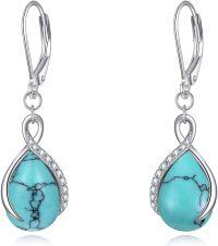 wholesale Sterling Silver Moonstone Larimar Teardrop Earrings Infinity Dangle Gifts-Infinity Turquoise