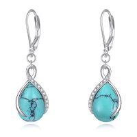 wholesale 925 Sterling Silver Opal Pear-Shaped Drop Earrings with Leverback Hooks for Women Gift Ideas-Infinity Turquoise