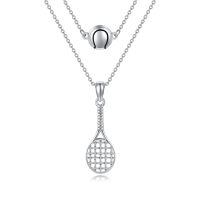 wholesale 925 Sterling Silver Enamel Tennis Ball Racket Pendant Necklace Platinum Plated For Women-Tennis