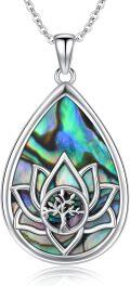wholesale 925 Sterling Silver Teardrop Abalone Shell Lotus Tree of Life Pendant Necklace-0-0