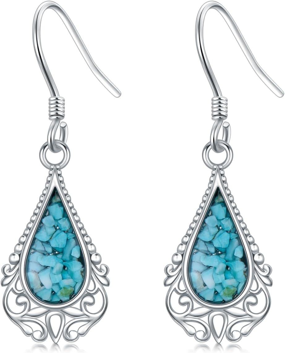 wholesale 925 Sterling Silver Teardrop Shape Turquoise & Malachite Inlay Drop Earrings-0-0