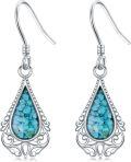 wholesale 925 Sterling Silver Teardrop Shape Turquoise & Malachite Inlay Drop Earrings-0-0