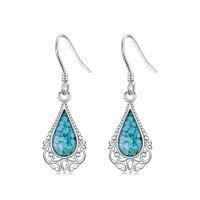 wholesale 925 Sterling Silver Teardrop Shape Turquoise & Malachite Inlay Drop Earrings-Turquoise