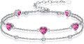 wholesale 925 Sterling Silver Ruby & 5A CZ Heart Charm Bracelet - July Birthstone, Dainty Adjustable Gift for Women-0-0