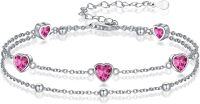 wholesale 925 Sterling Silver Ruby & 5A CZ Heart Charm Bracelet - July Birthstone, Dainty Adjustable Gift for Women-Bracelet 7''-9''