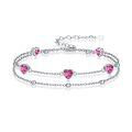 wholesale 925 Sterling Silver Ruby & 5A CZ Heart Charm Bracelet - July Birthstone, Dainty Adjustable Gift for Women-0-0