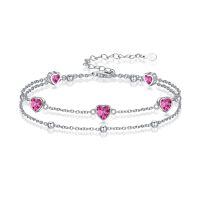 wholesale 925 Sterling Silver Ruby & 5A CZ Heart Charm Bracelet - July Birthstone, Dainty Adjustable Gift for Women-Bracelet 7''-9''